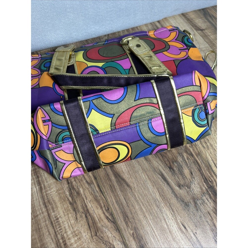 Coach Y2K Poppy Bag Multi-Colored Purse Shoulder Handbag Signature Canvas Used - Picture 3 of 9